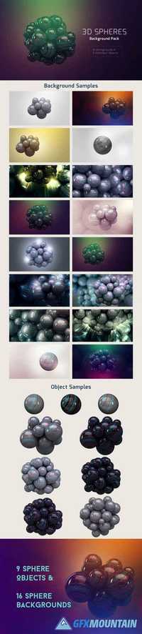 16 Sphere Backgrounds (JPG) & 9 Sphere Objects (PNG)