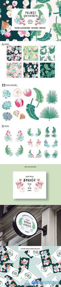 Palms Peonies Illustration Pack 1645500