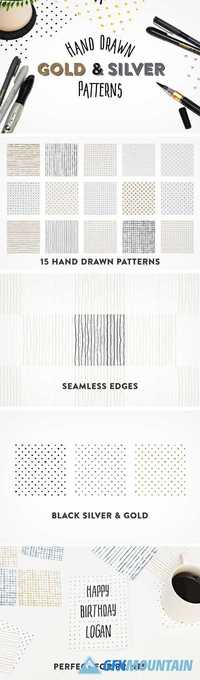 15 Hand Drawn Gold & Silver Patterns 1758582