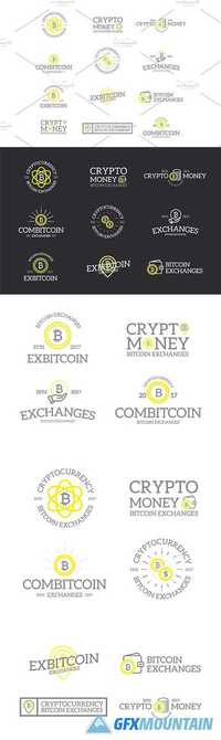 Set of Retro Vintage Bitcoin and Cryptocurrency Logos 1740135