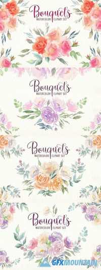 Watercolor bouquets clipart set 1847684