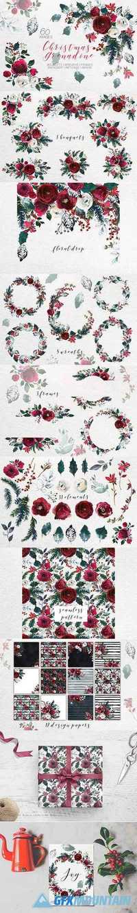CHRISTMAS WATERCOLOR FLOWERS CLIPART 1852876