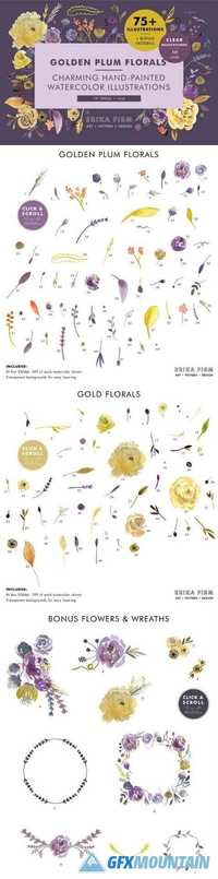 Golden Plum Floral Watercolors 2003061