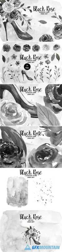 BLACK ROSE WATERCOLOR CLIP ART - 2040352
