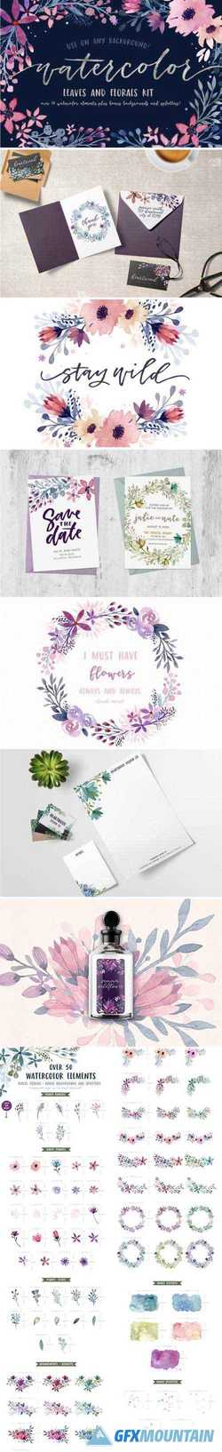 WATERCOLOR LEAVES AND FLORALS KIT - 1485476