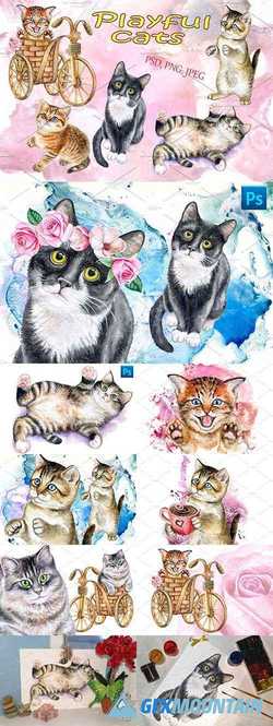 Playful cats Watercolor 2220088
