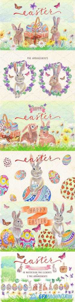 WATERCOLOR EASTER CLIPART SET - 2337975
