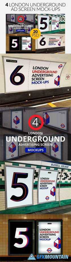 4 London Underground Mock-Ups Bundle 2532376