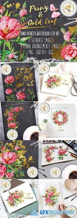 WATERCOLOR CLIPART; PEONY WREATH - 2391865