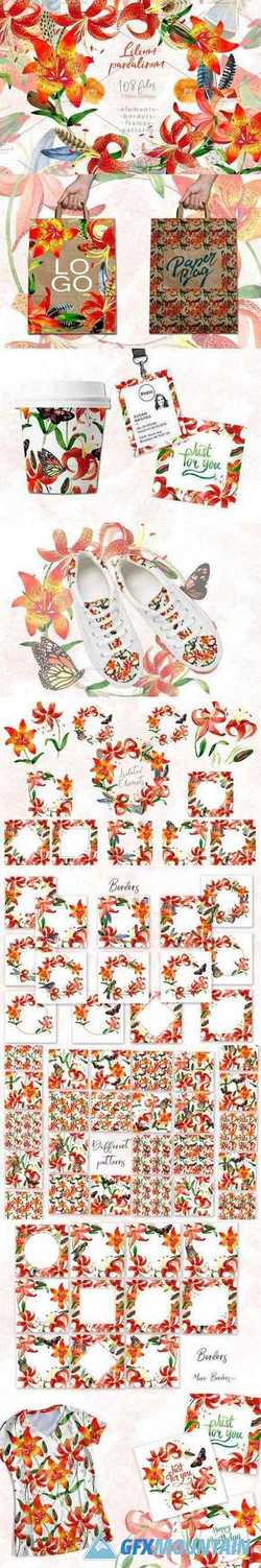 Lilium pardalinum PNG watercolor set 2555065