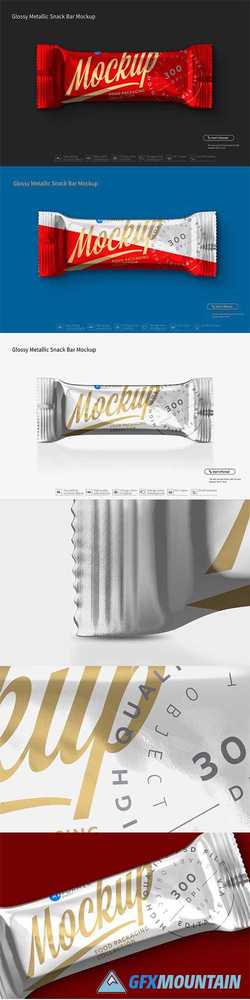 Glossy Metallic Snack Bar Mockup 3028098