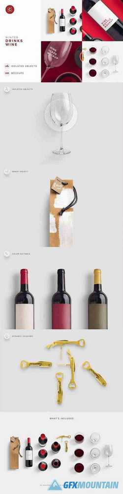 Wine Bottle Glass Bag PSD Mockup 3214180