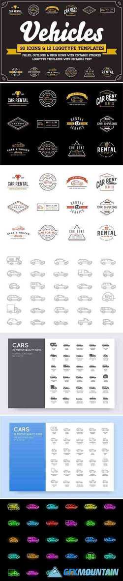 Awesome Vehicles Icons and Logo Set 3524401