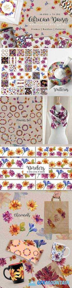 African daisy PNG watercolor set - 2962398