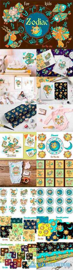 Zodiac signs for children. Funny horoscope in a cute style - 241587