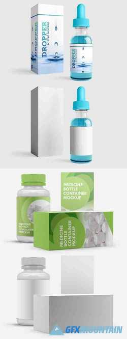 Medicine & Dropper Bottle Container PSD Mockups