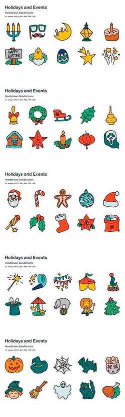 Holidays and Events Handdrawn Doodle Icons 