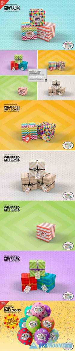 Wrapped Gift Boxes Packaging Mockup 3733917