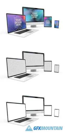 Computer, Laptop, Phone, and Tablet on White Mockup 259187100
