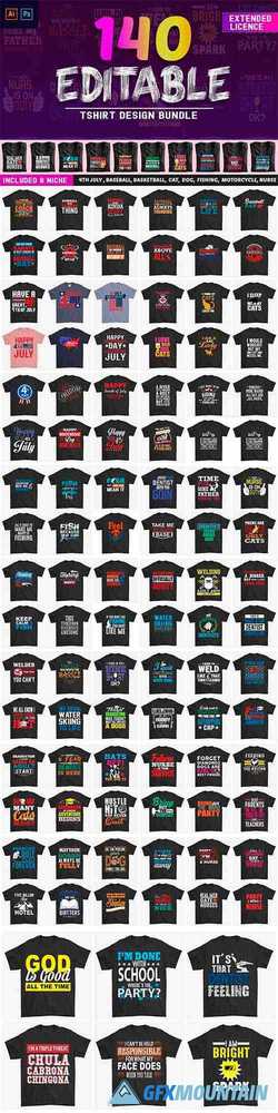 140 Editable T-shirt Design Bundle - 3888198