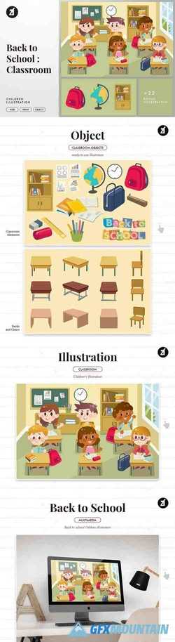 Back to school classroom illustration with objects