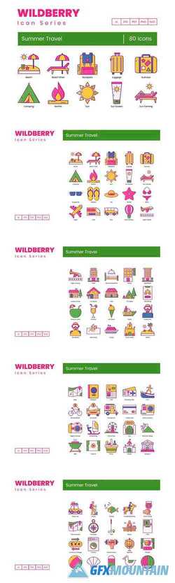 80 Summer Travel Icons Wildberry Series