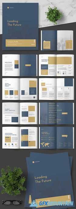 Company Profile Layout with Gold and Dark Teal Accents 247823269
