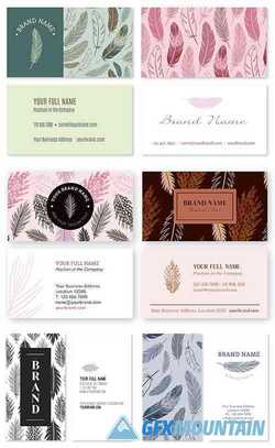 Business Card Template with Feathers Nature Theme Set