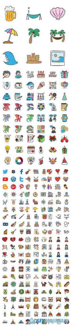 1500+ Hand Draw Color Icons Set