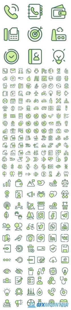1200+ Monochrome Green Vector Icons Set