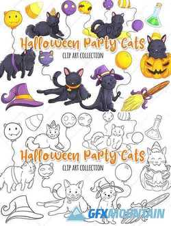Halloween Party Cats Clip Art Collection and Digital Stamps - 346400