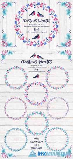 CHRISTMAS WREATHS. WATERCOLOR CLIPARTS - 347347
