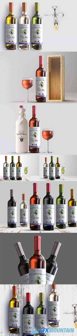Realistic Wine Bottle Label Mockup Pack