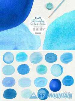 Blue Balls & Ovals Watercolor Shapes Clipart 3874628