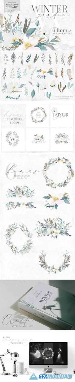 Winter Garden - Watercolor Clipart 3374539