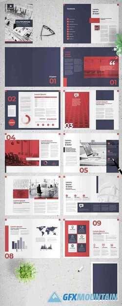 Presentation Brochure Layout with Navy and Red Elements 