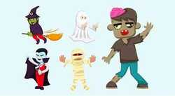 5 Cute Halloween Monster Vector Character Set