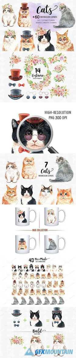 Cat Lover Watercolor Cliparts, Animals watercolor - 370844