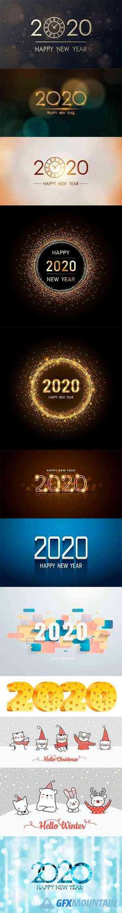 Happy 2020 New Year Illustration Vector Set