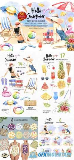 WATERCOLOR WOMEN ON SUMMER BEACH PARTY - 3624897