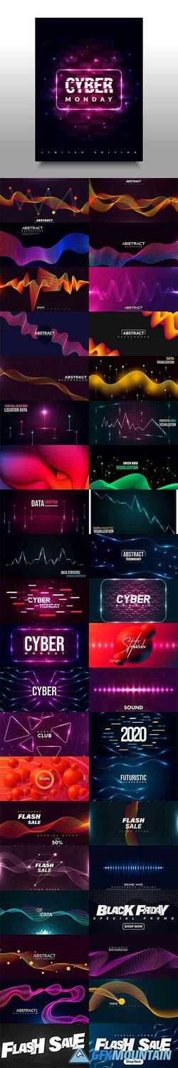 Abstract Futuristic and Wavy Background Set