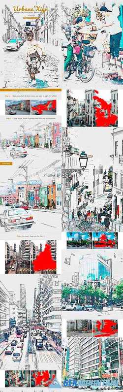 UrbaneXign - Mixed Watercolor Sketch PS Action 24998503