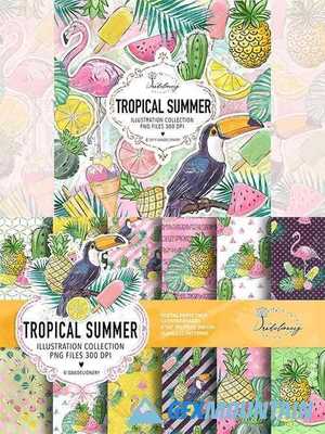 Tropical summer digital paper pack