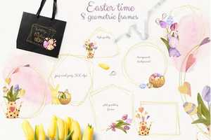 Easter Time. Set 8 Watercolor Egg Frames