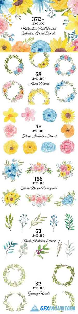 373 Flower and Floral Watercolor Illustration Clip Art - 421746