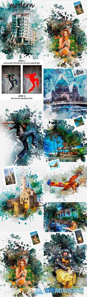 Modern Watercolor Photoshop Action 25435037
