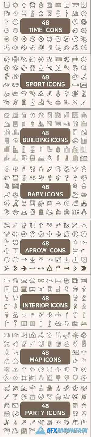 384 Line Style Vector Icons Pack
