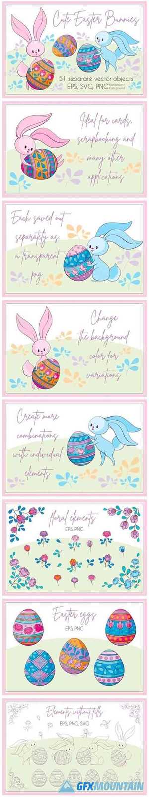 Cute Easter Bunnies. Vector Clip Arts 2642342