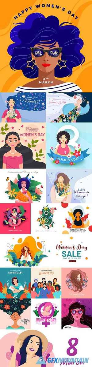Happy Women's Day and March 8 illustration flat collection