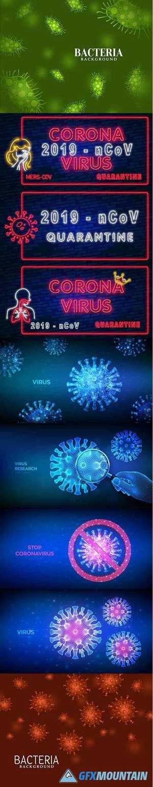 Abstract Concept Microscopic View Virus Cells Illustration Set